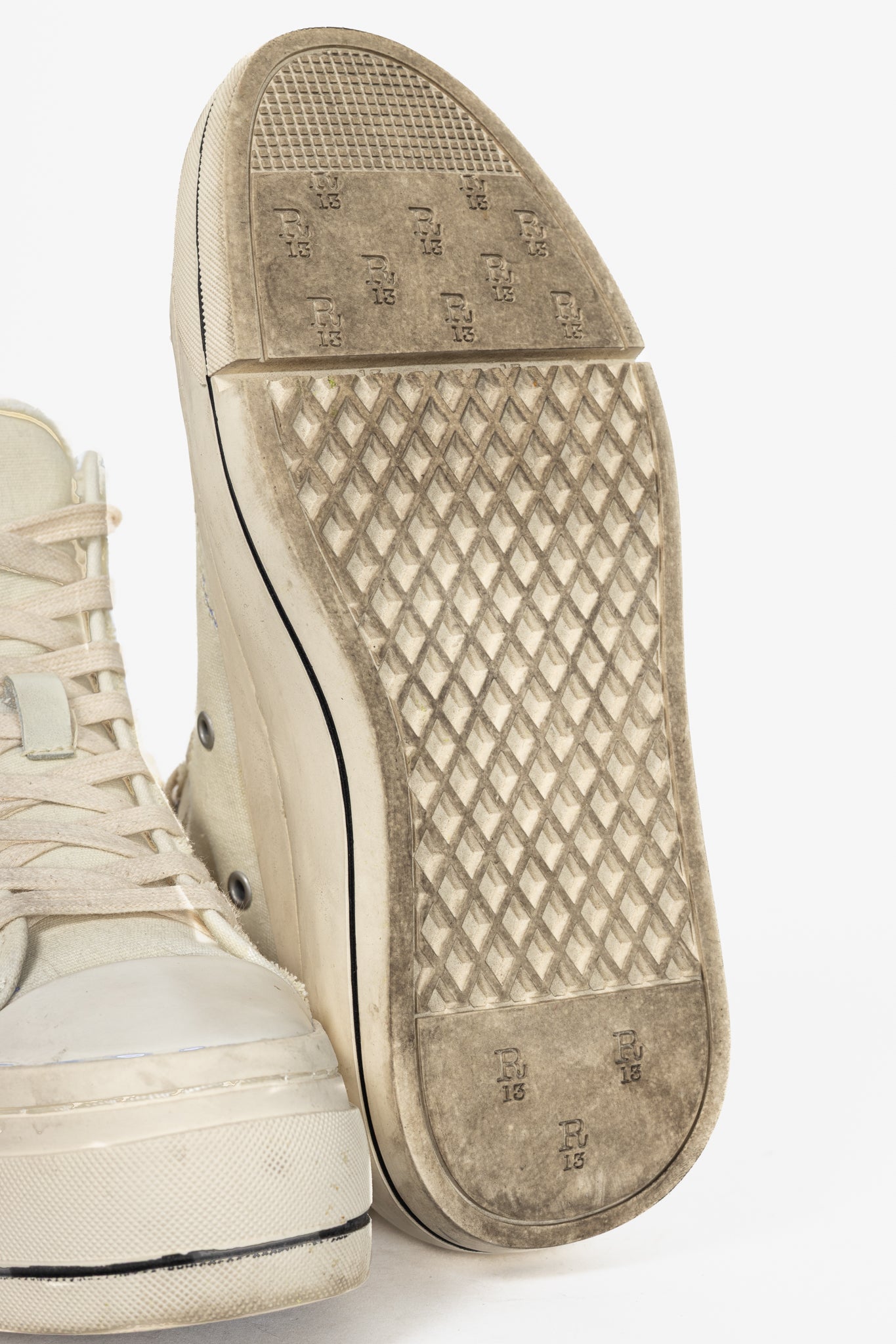 R13 Kurt Ecru Canvas Lace-Up Platform High-Top Sneakers