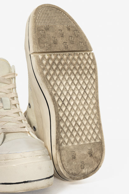 R13 Kurt Ecru Canvas Lace-Up Platform High-Top Sneakers