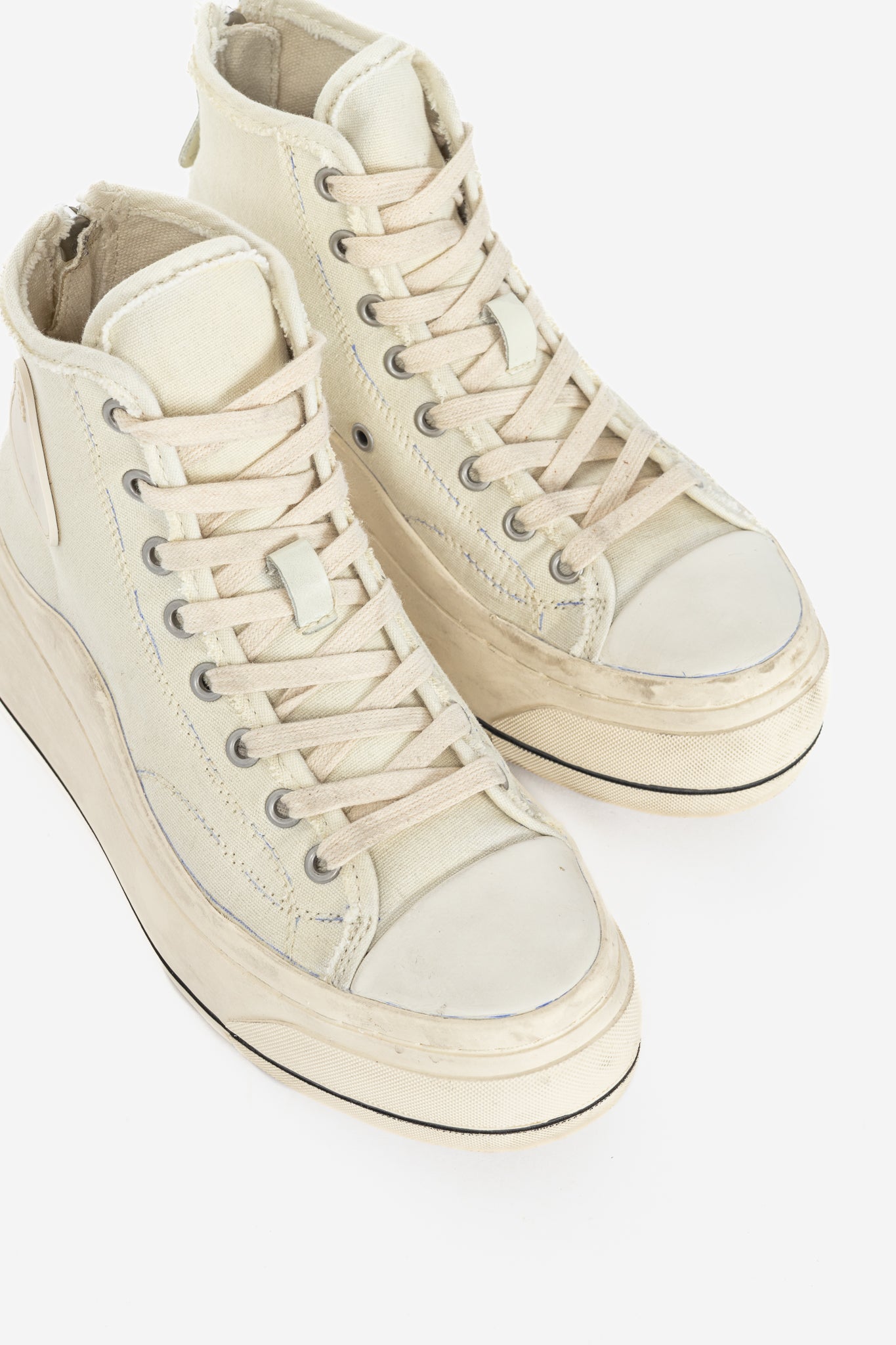 R13 Kurt Ecru Canvas Lace-Up Platform High-Top Sneakers