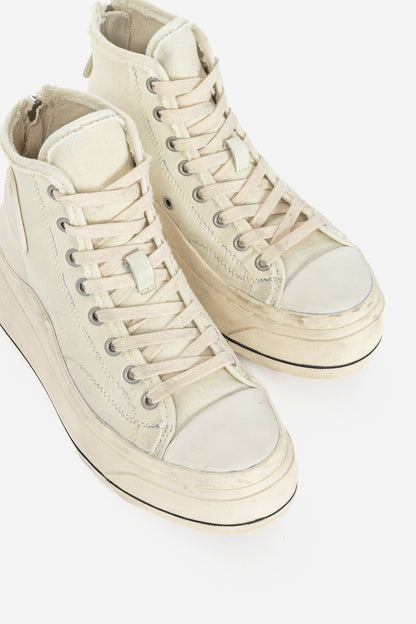 R13 Kurt Ecru Canvas Lace-Up Platform High-Top Sneakers