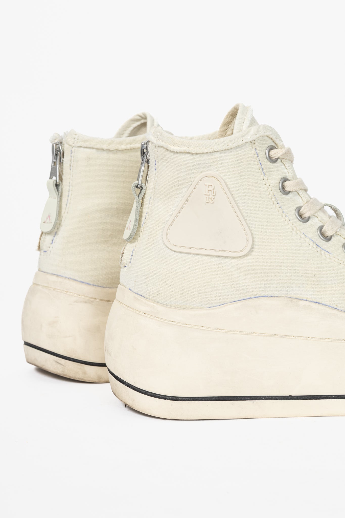 R13 Kurt Ecru Canvas Lace-Up Platform High-Top Sneakers