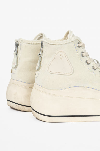 R13 Kurt Ecru Canvas Lace-Up Platform High-Top Sneakers