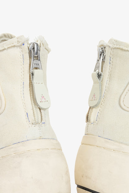 R13 Kurt Ecru Canvas Lace-Up Platform High-Top Sneakers
