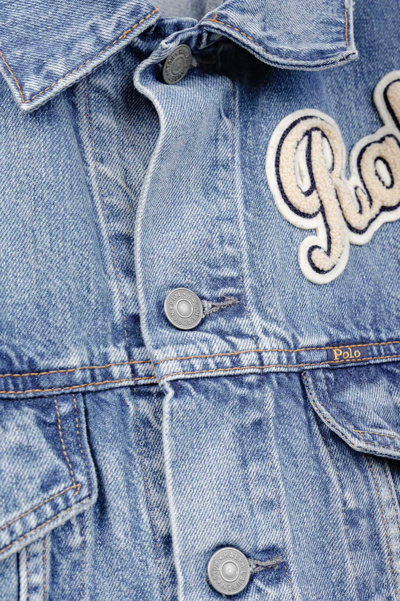 Polo Denim & Supply Ralph Lauren Blue Distressed Patch Denim Trucker Jacket