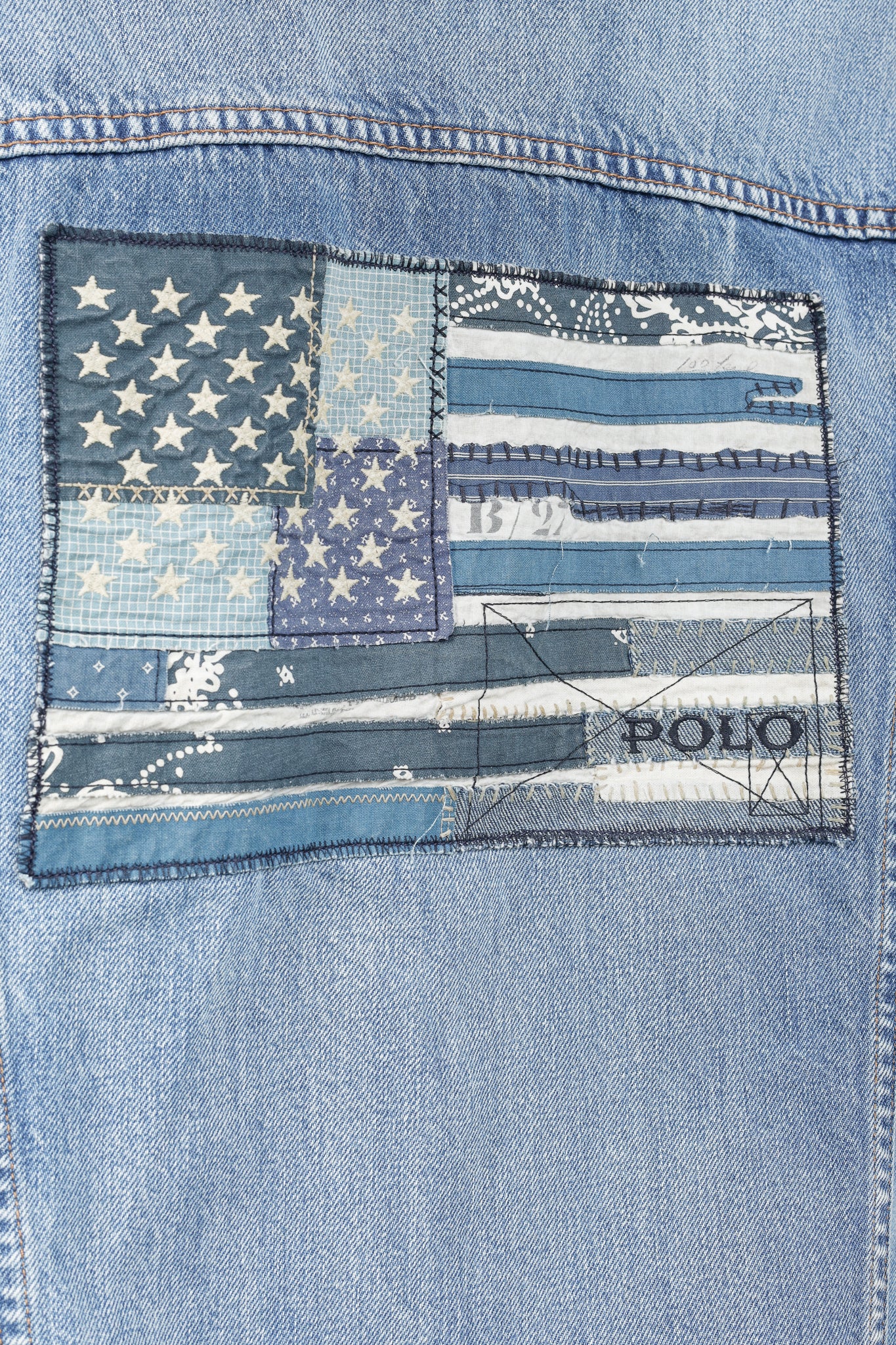 Polo Denim & Supply Ralph Lauren Blue Distressed Patch Denim Trucker Jacket