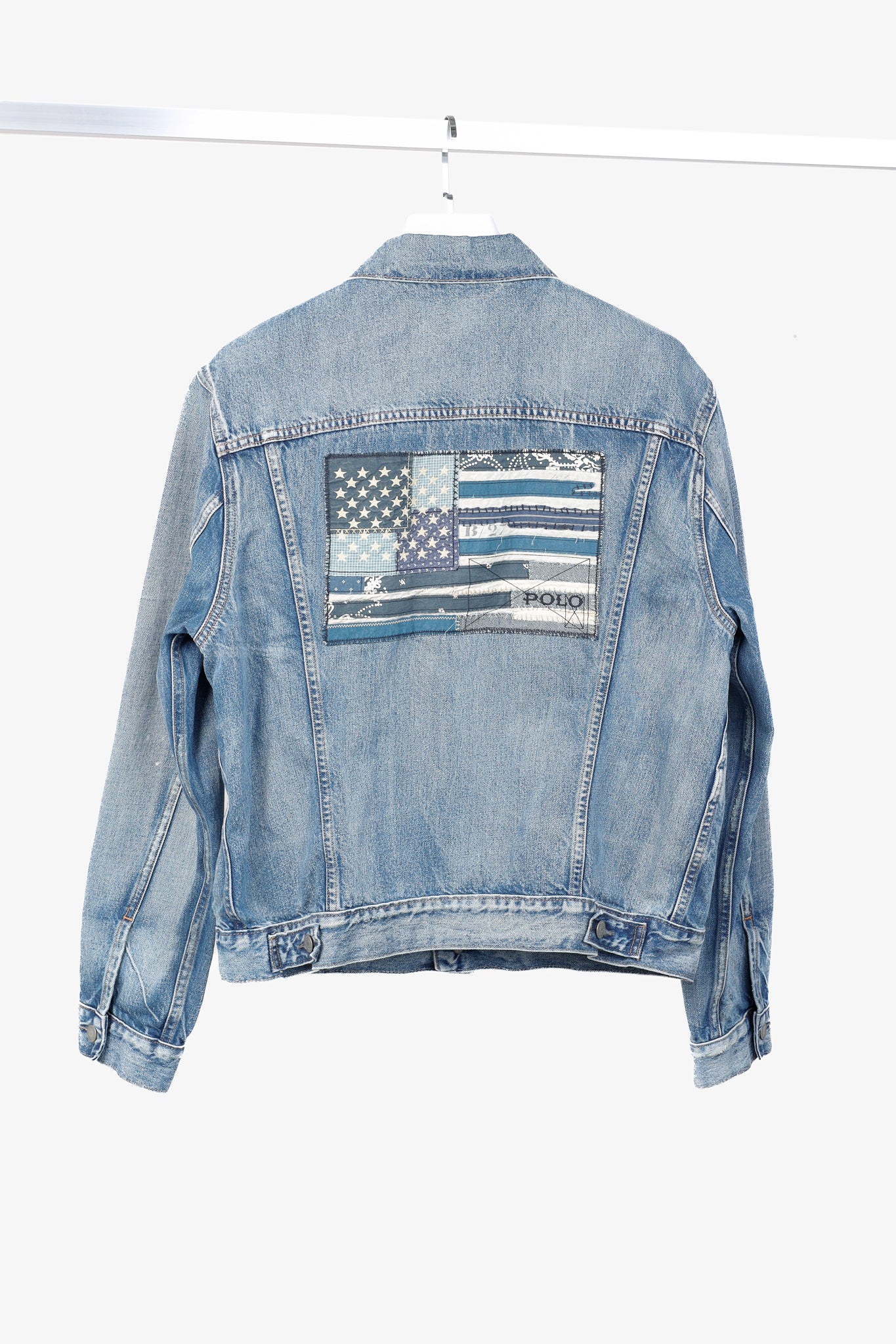 Polo Denim & Supply Ralph Lauren Blue Distressed Patch Denim Trucker Jacket