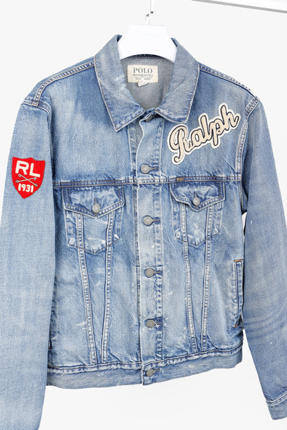 Polo Denim & Supply Ralph Lauren Blue Distressed Patch Denim Trucker Jacket