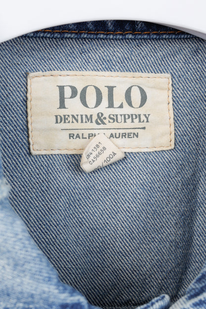 Polo Denim & Supply Ralph Lauren Blue Distressed Patch Denim Trucker Jacket