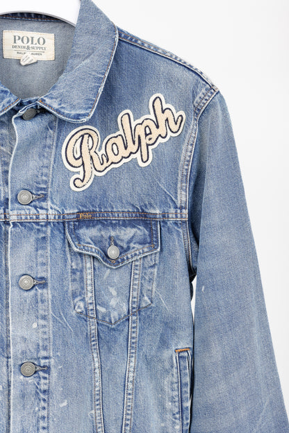 Polo Denim & Supply Ralph Lauren Blue Distressed Patch Denim Trucker Jacket