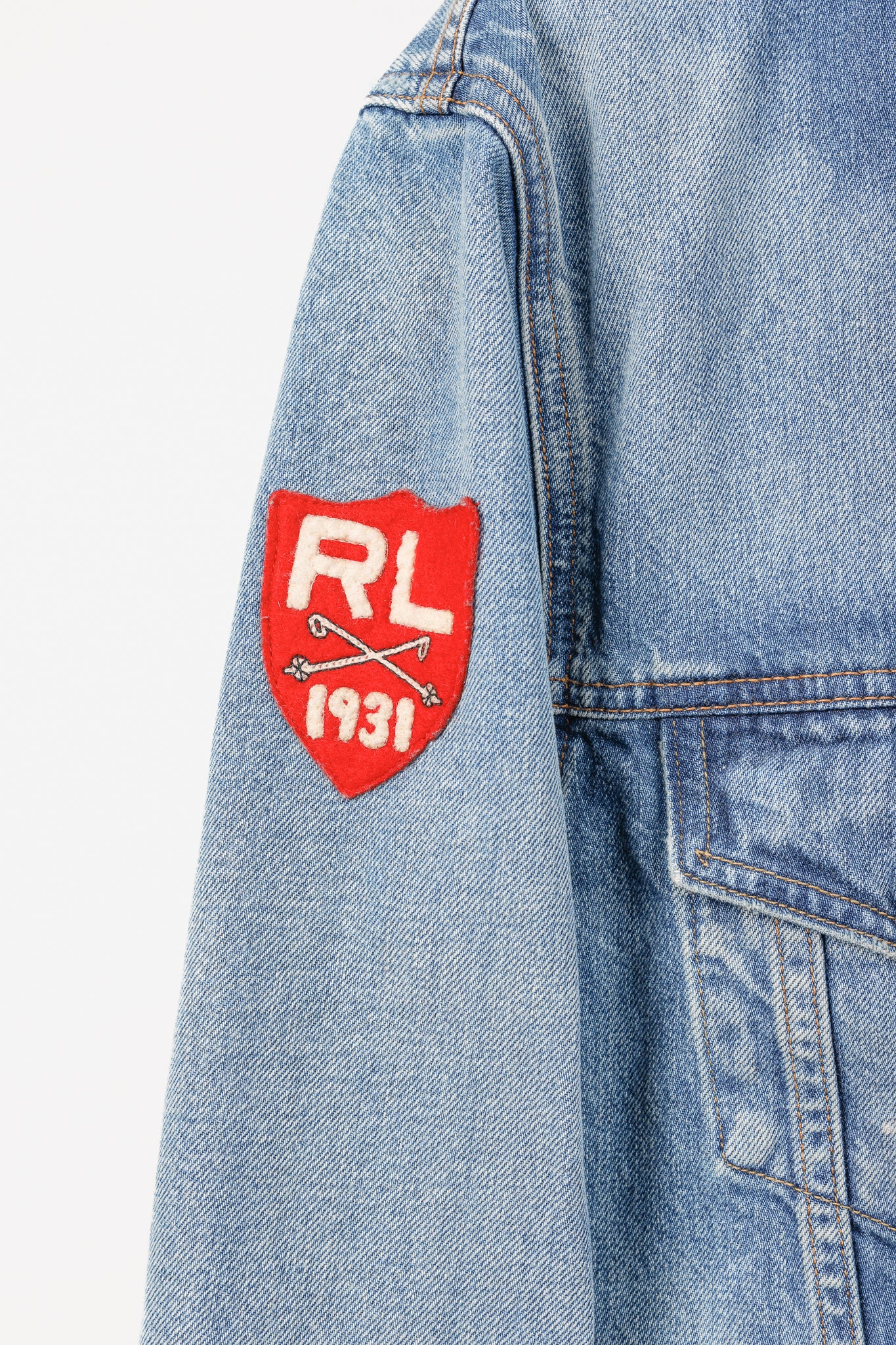 Polo Denim & Supply Ralph Lauren Blue Distressed Patch Denim Trucker Jacket