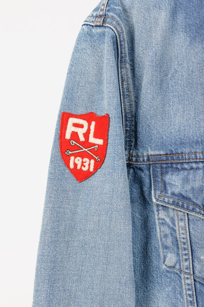 Polo Denim & Supply Ralph Lauren Blue Distressed Patch Denim Trucker Jacket