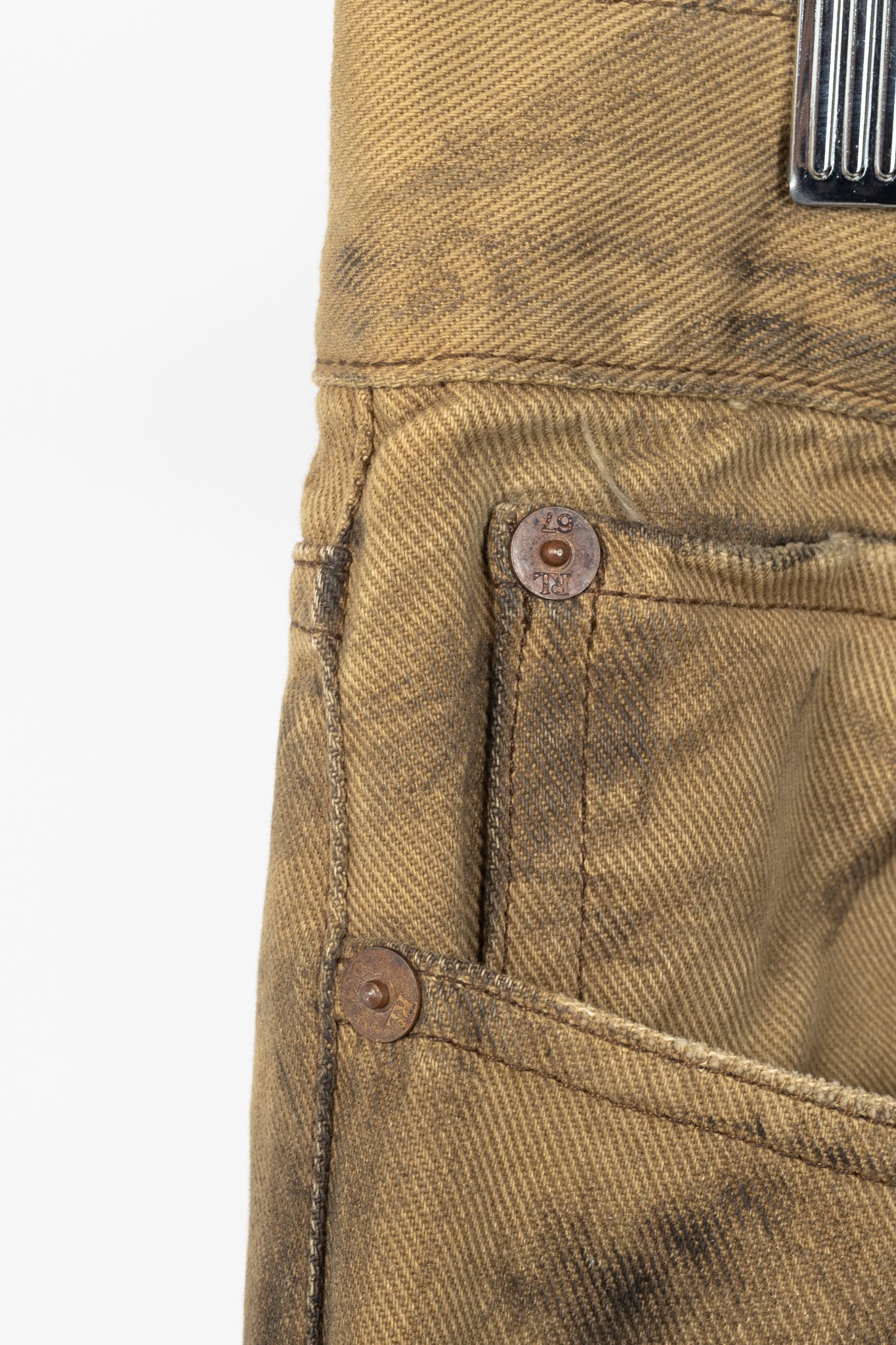Ralph Lauren Tan Distressed Cotton Leather-Trim Jeans