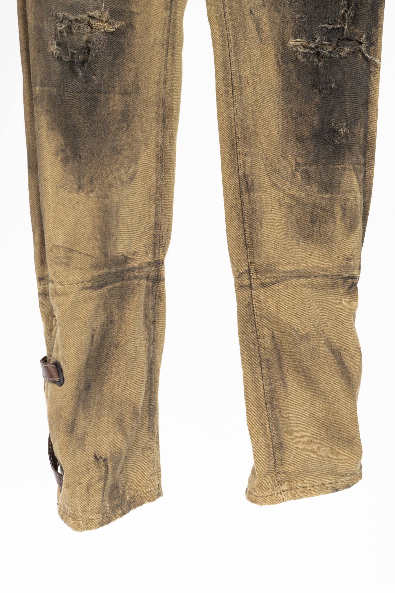 Ralph Lauren Tan Distressed Cotton Leather-Trim Jeans