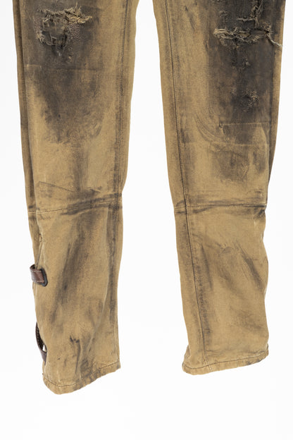 Ralph Lauren Tan Distressed Cotton Leather-Trim Jeans