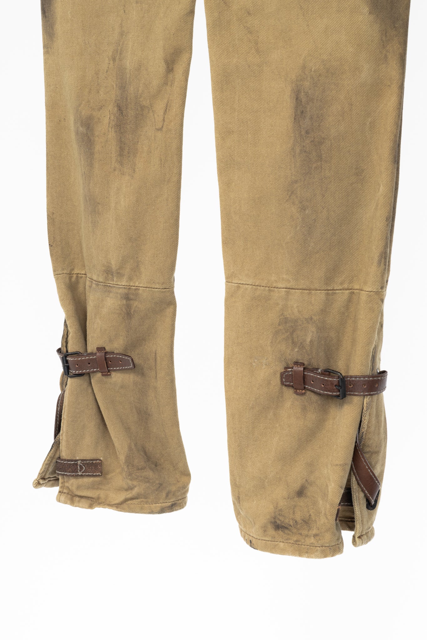 Ralph Lauren Tan Distressed Cotton Leather-Trim Jeans