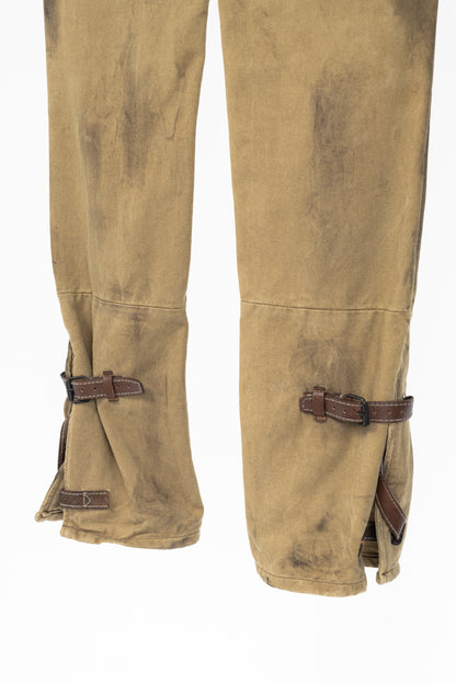Ralph Lauren Tan Distressed Cotton Leather-Trim Jeans
