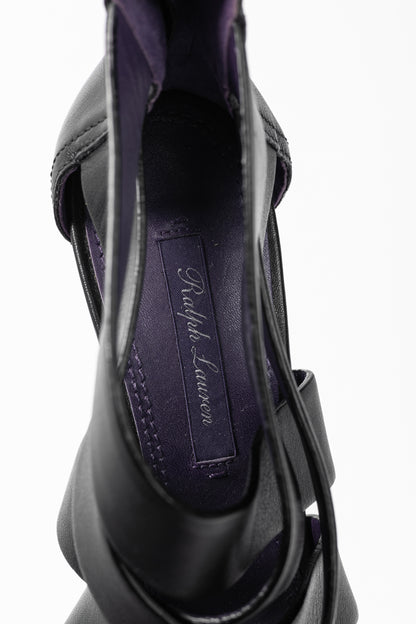 Ralph Lauren Collection Ardina II Black Strappy Leather Sandals