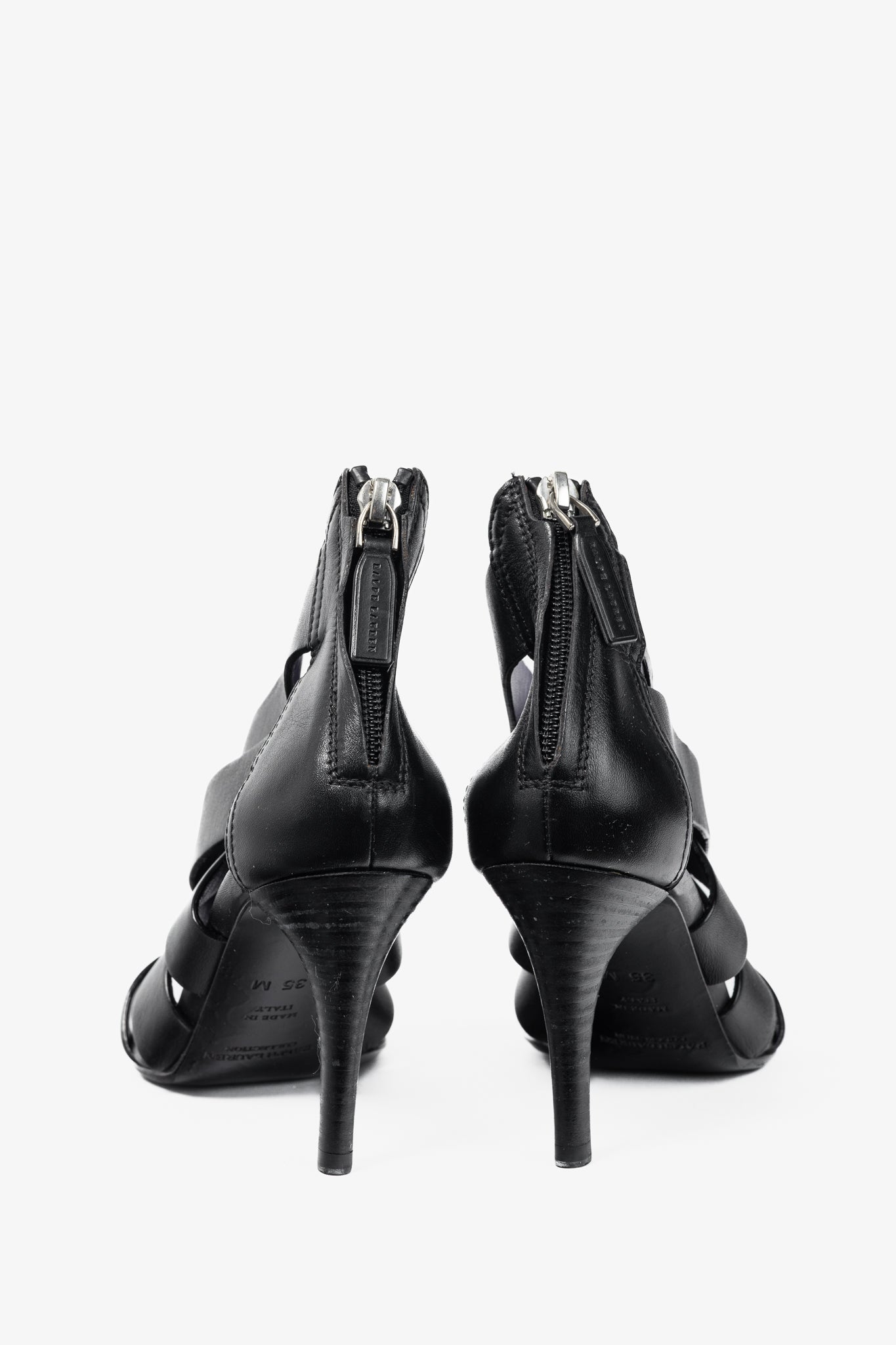Ralph Lauren Collection Ardina II Black Strappy Leather Sandals