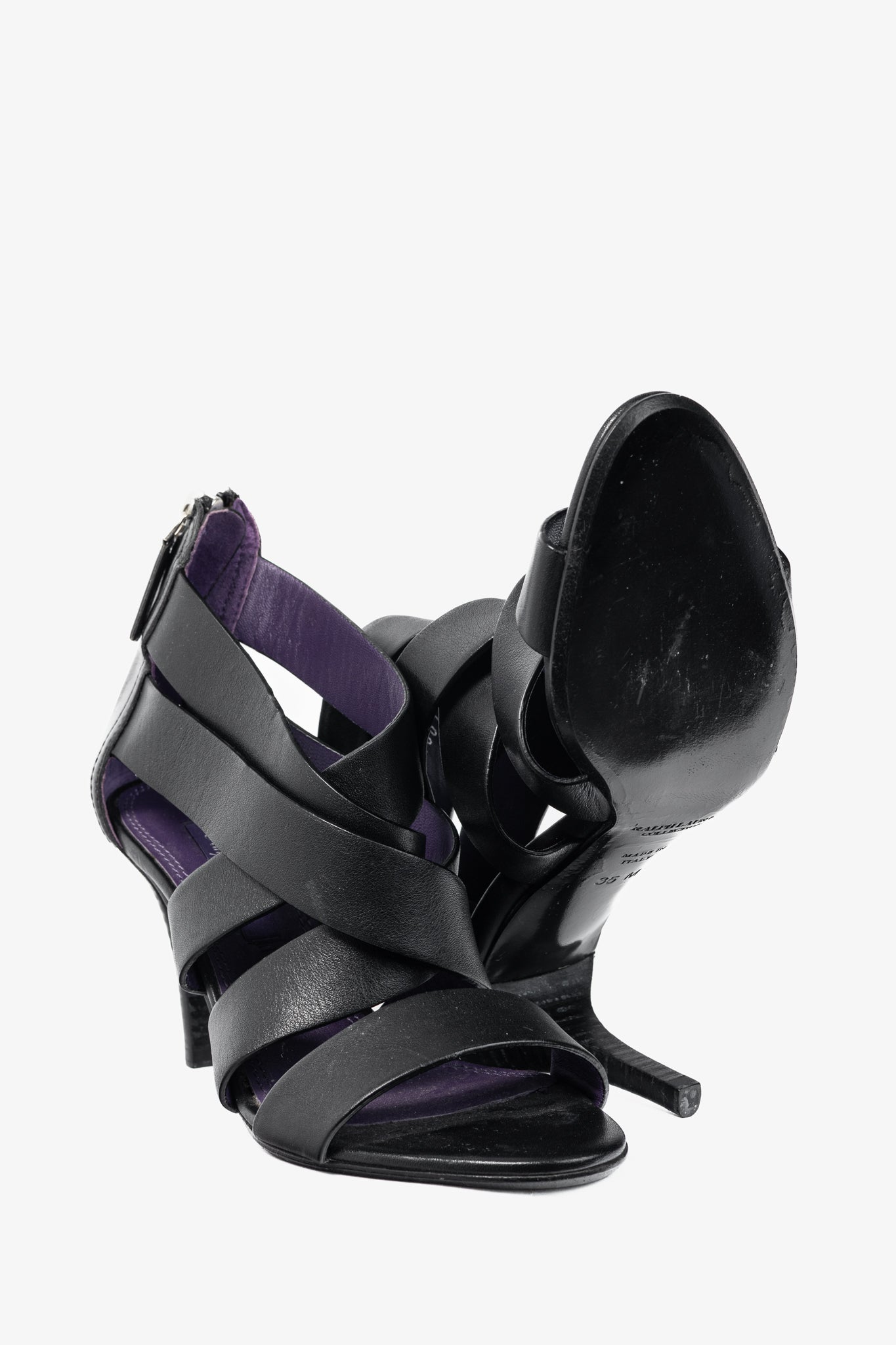 Ralph Lauren Collection Ardina II Black Strappy Leather Sandals
