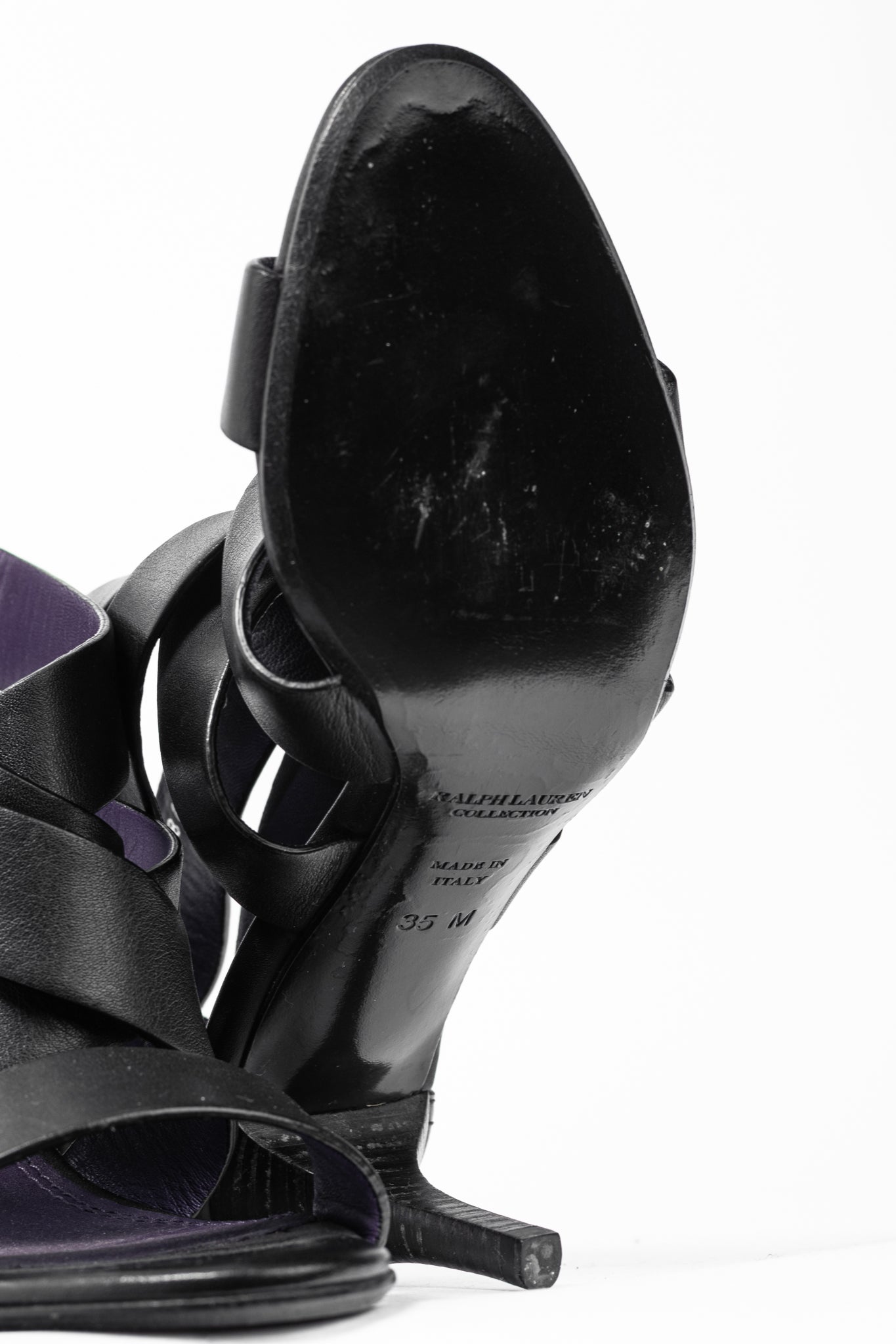 Ralph Lauren Collection Ardina II Black Strappy Leather Sandals