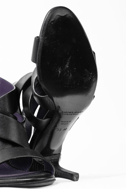 Ralph Lauren Collection Ardina II Black Strappy Leather Sandals