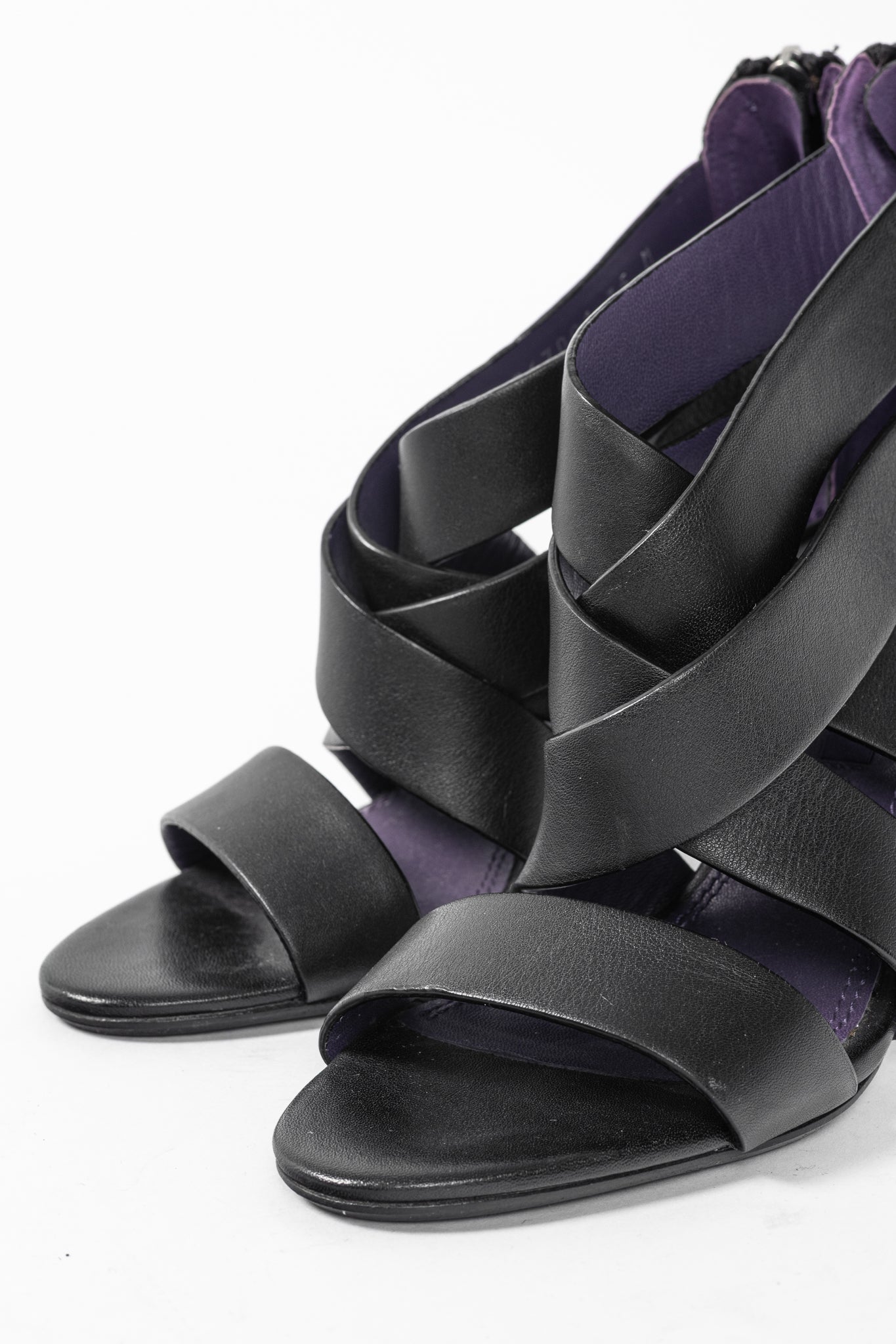 Ralph Lauren Collection Ardina II Black Strappy Leather Sandals