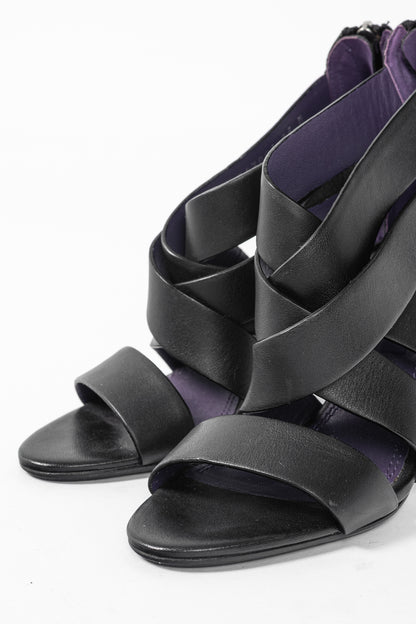 Ralph Lauren Collection Ardina II Black Strappy Leather Sandals