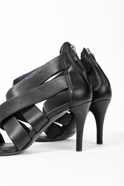 Ralph Lauren Collection Ardina II Black Strappy Leather Sandals