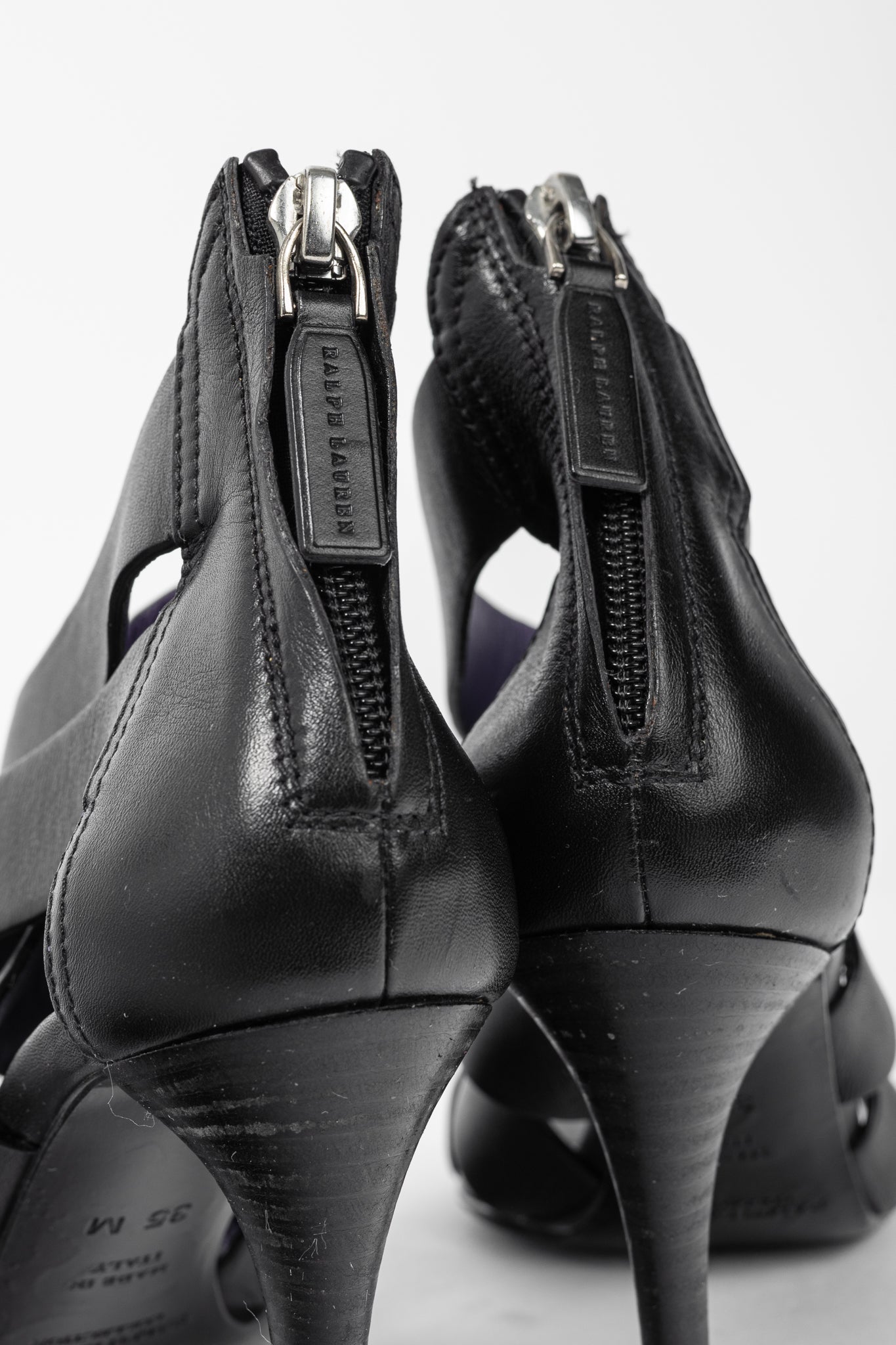 Ralph Lauren Collection Ardina II Black Strappy Leather Sandals