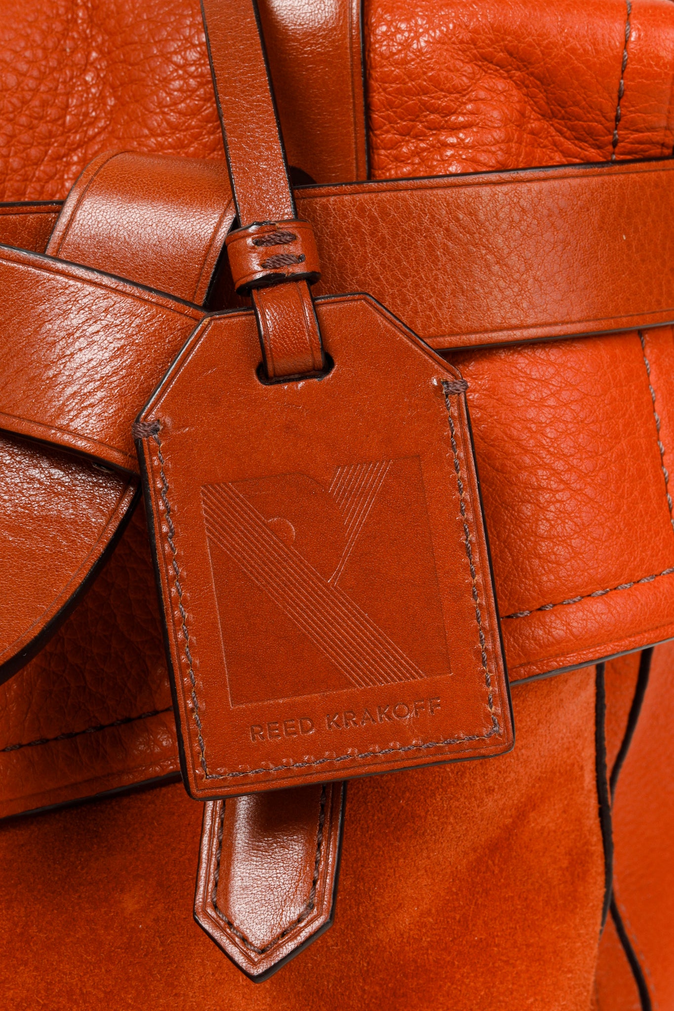 Reed Krakoff Orange Leather Suede Belted Tote Bag