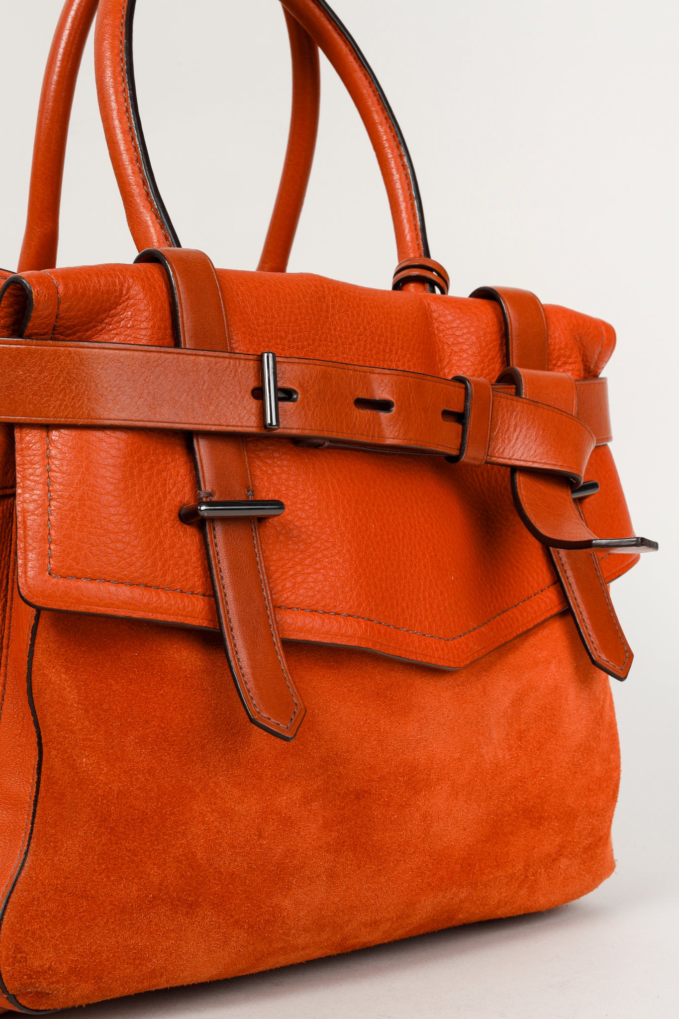 Reed Krakoff Orange Leather Suede Belted Tote Bag