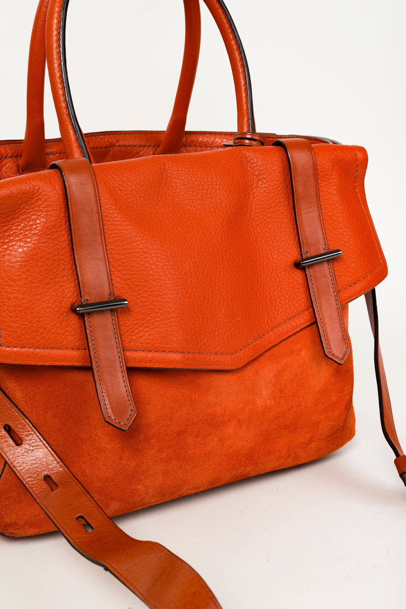 Reed Krakoff Orange Leather Suede Belted Tote Bag