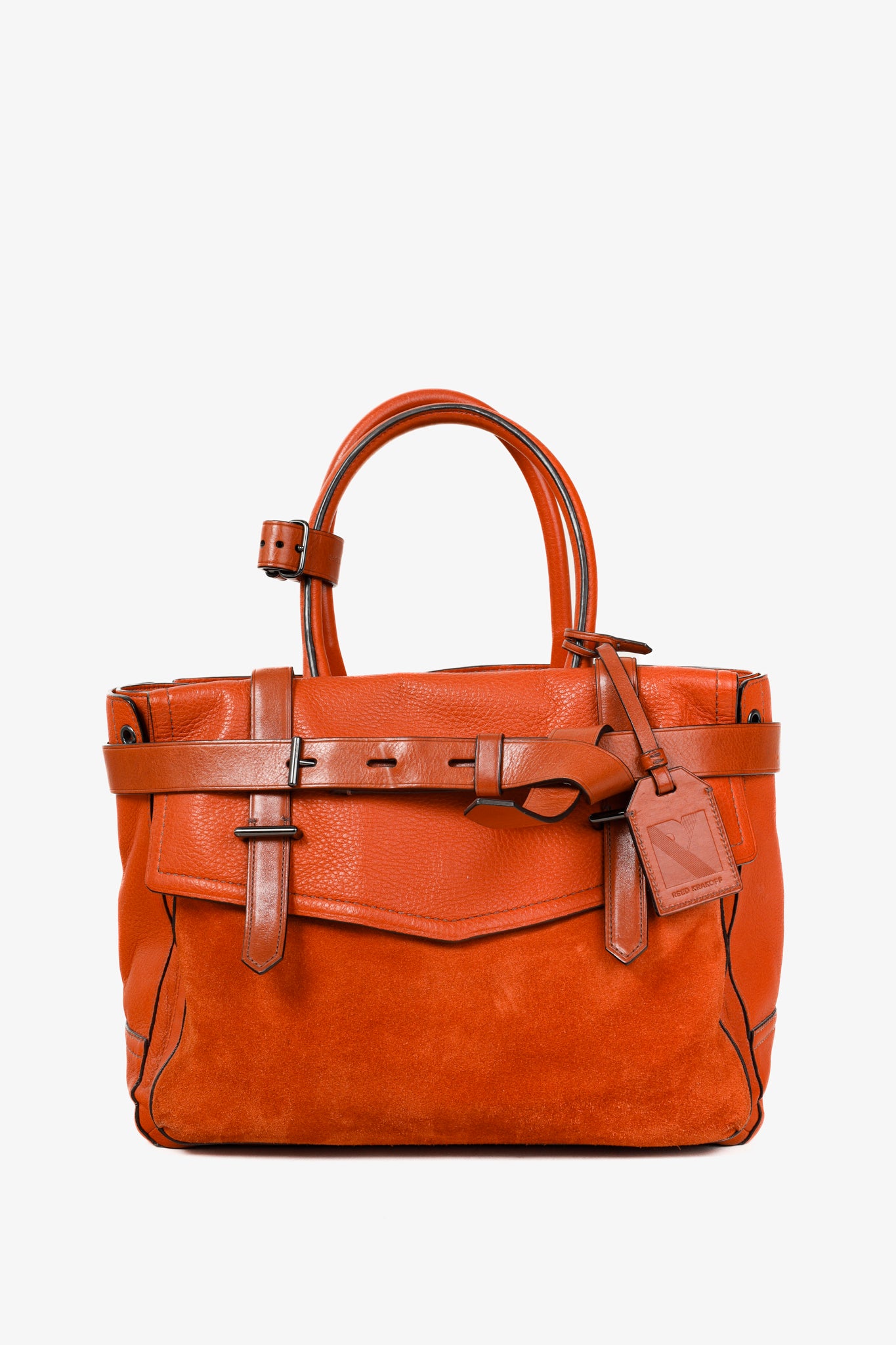 Reed Krakoff Orange Leather Suede Belted Tote Bag