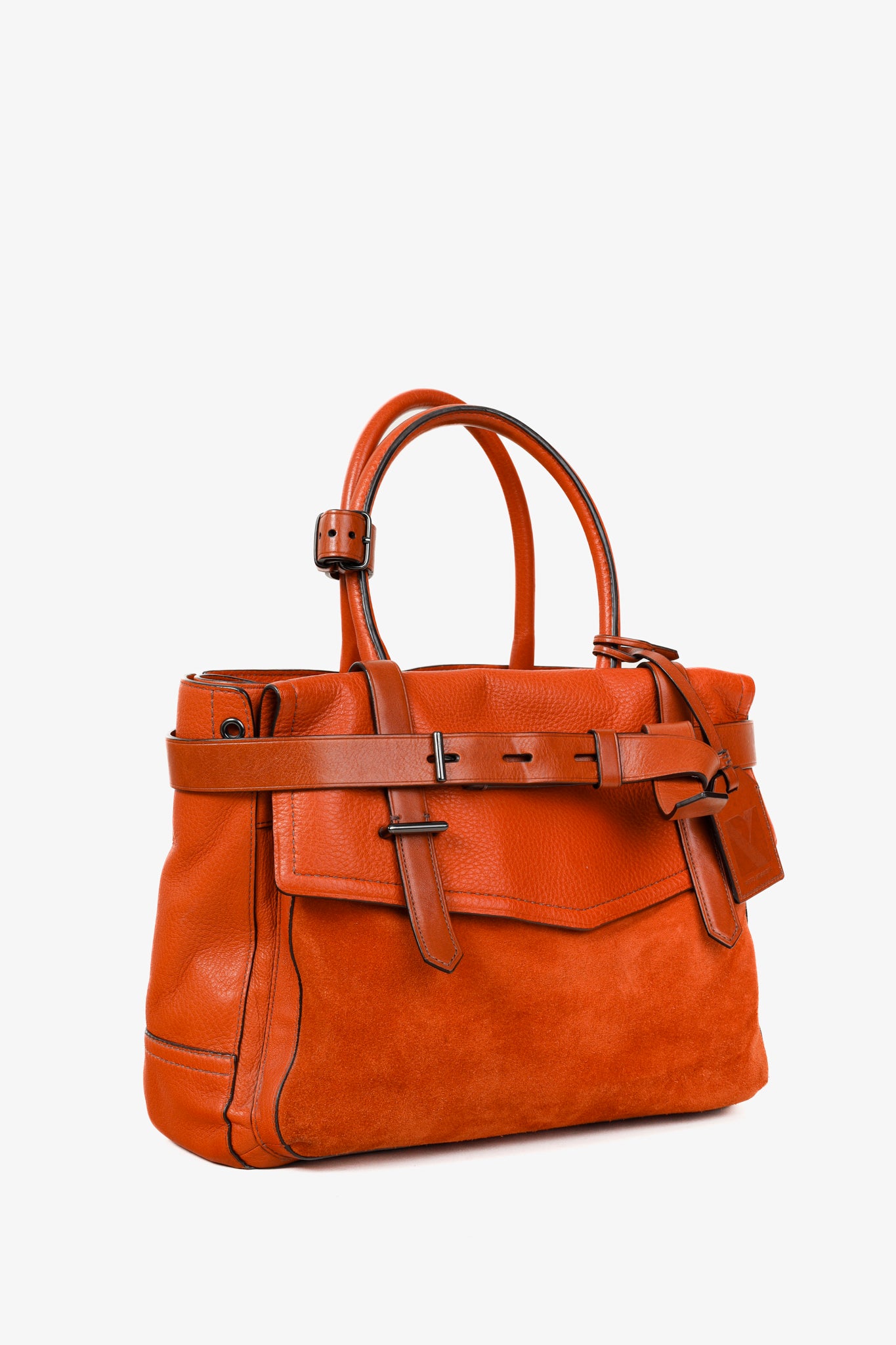 Reed Krakoff Orange Leather Suede Belted Tote Bag