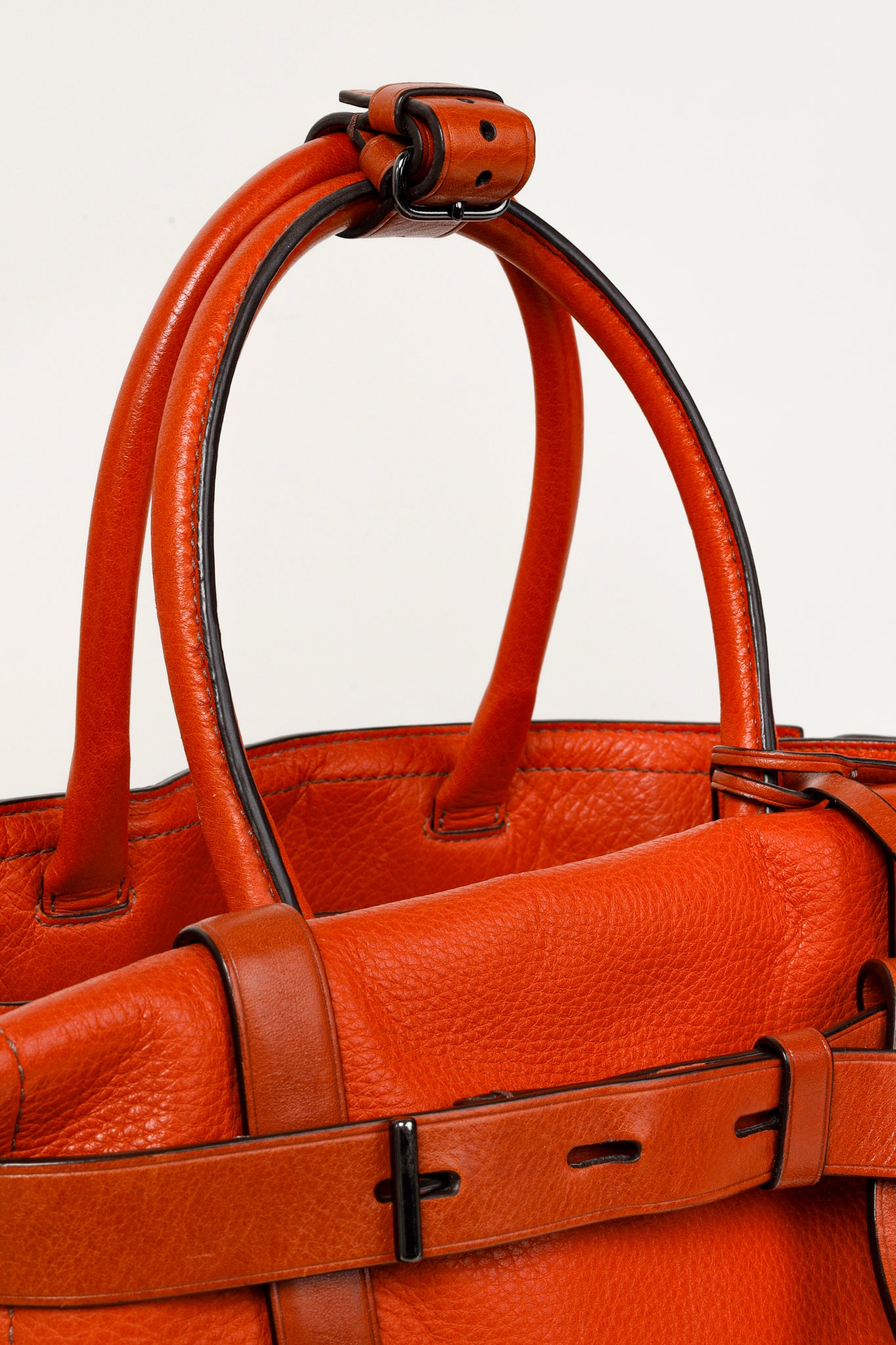 Reed Krakoff Orange Leather Suede Belted Tote Bag