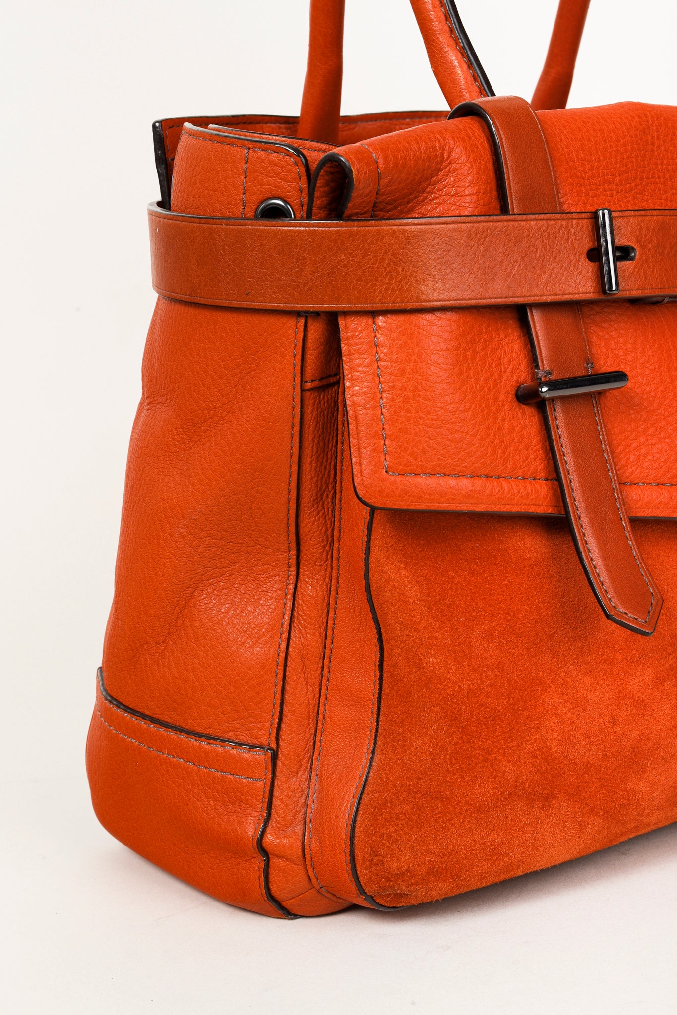 Reed Krakoff Orange Leather Suede Belted Tote Bag