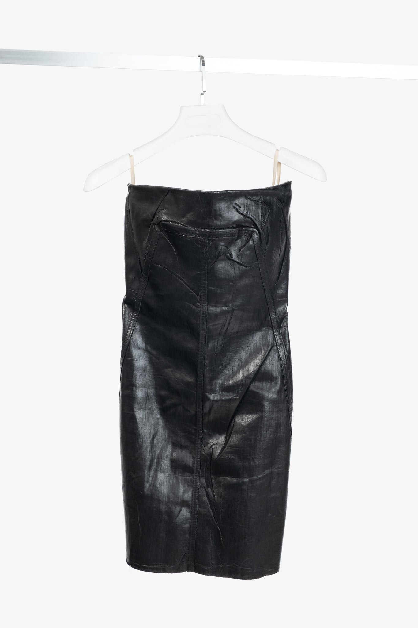 Rick Owens "Luxor" FW/23 Black Coated Strapless Bustier Mini Dress