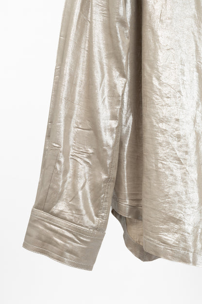 Rick Owens SS22 "Fogachine" Taupe Metallic Habotai Viscose Snap-Front Shirt