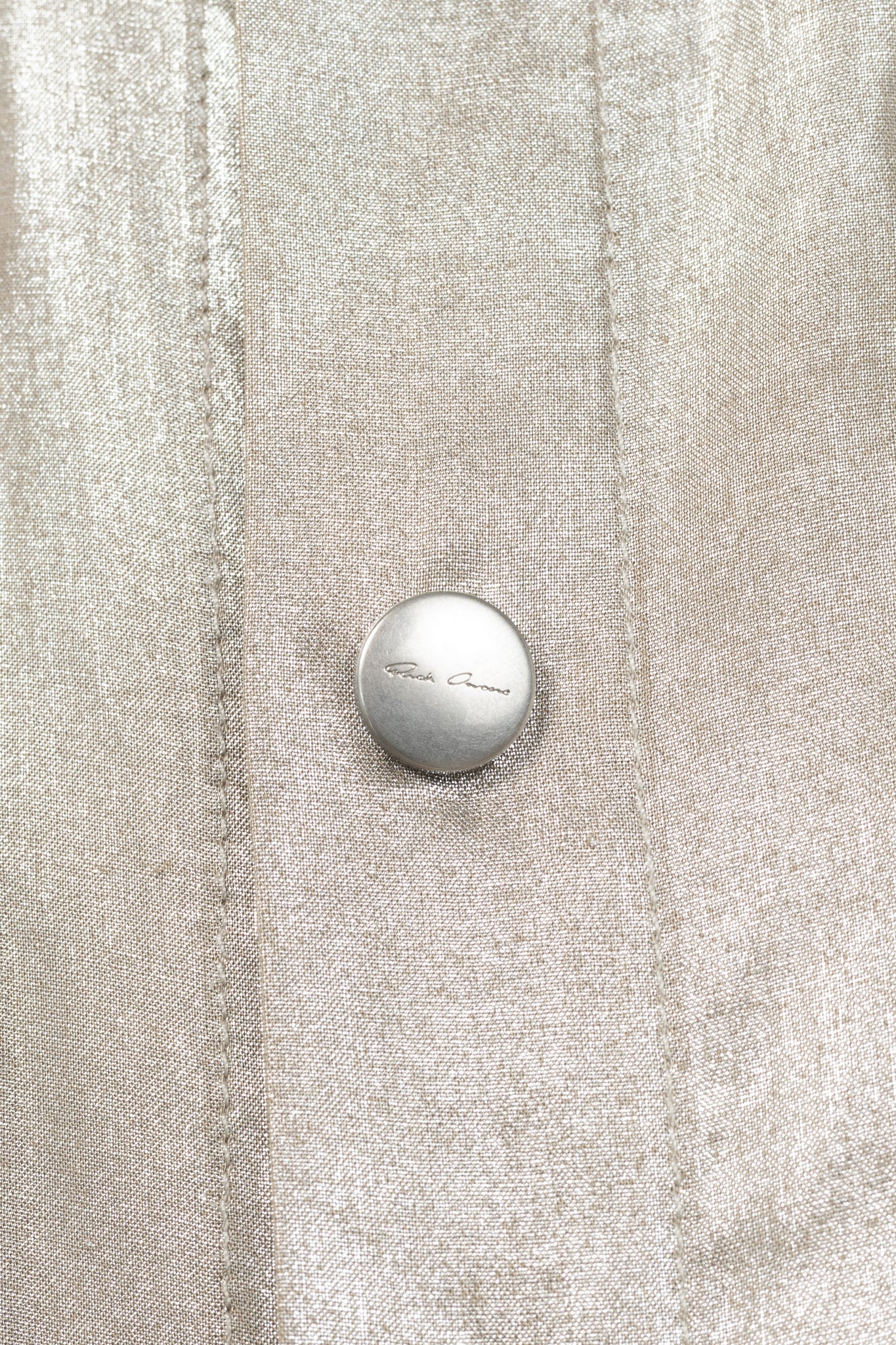 Rick Owens SS22 "Fogachine" Taupe Metallic Habotai Viscose Snap-Front Shirt