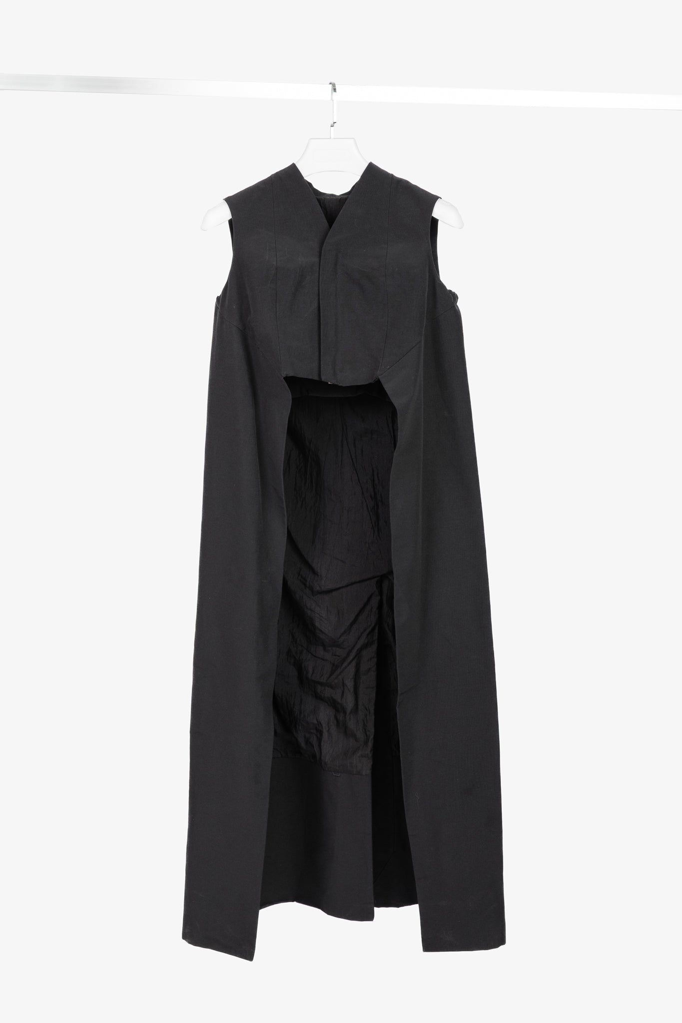 Rick Owens SS/11 Runway Black Coated Cotton & Silk Hi-Lo Zip Vest