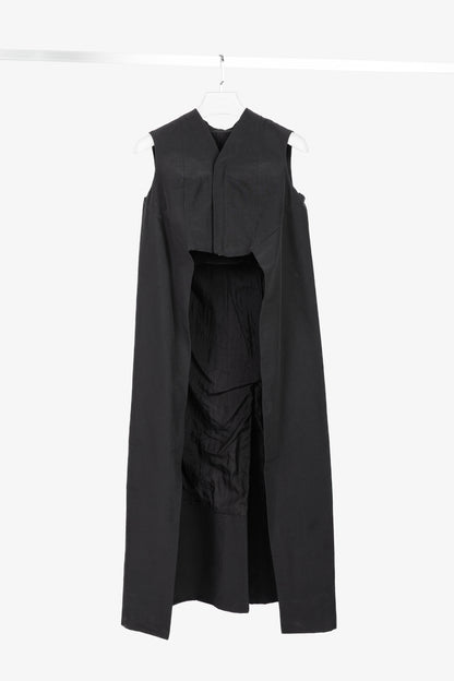 Rick Owens SS/11 Runway Black Coated Cotton & Silk Hi-Lo Zip Vest