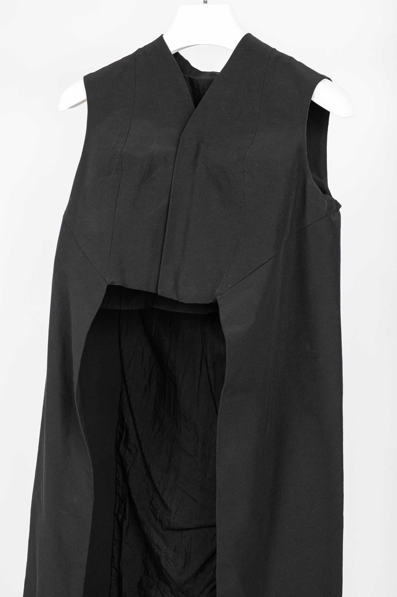 Rick Owens SS/11 Runway Black Coated Cotton & Silk Hi-Lo Zip Vest