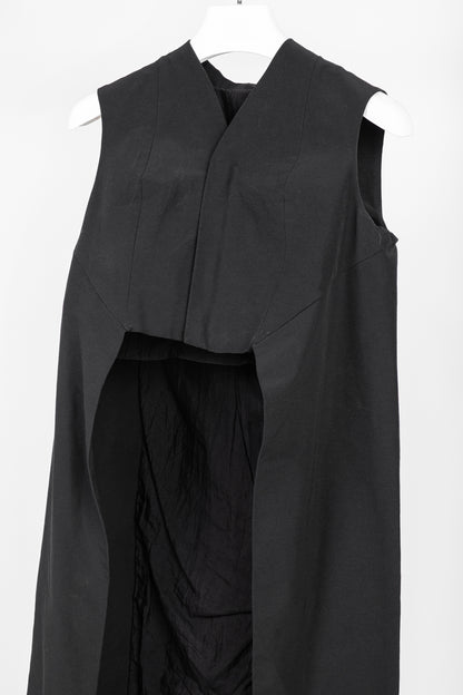 Rick Owens SS/11 Runway Black Coated Cotton & Silk Hi-Lo Zip Vest