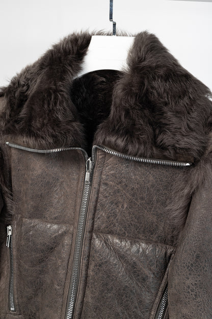 Rick Owens FW25 Concordians Exploder "Dark Dust" Fur & Leather Jacket