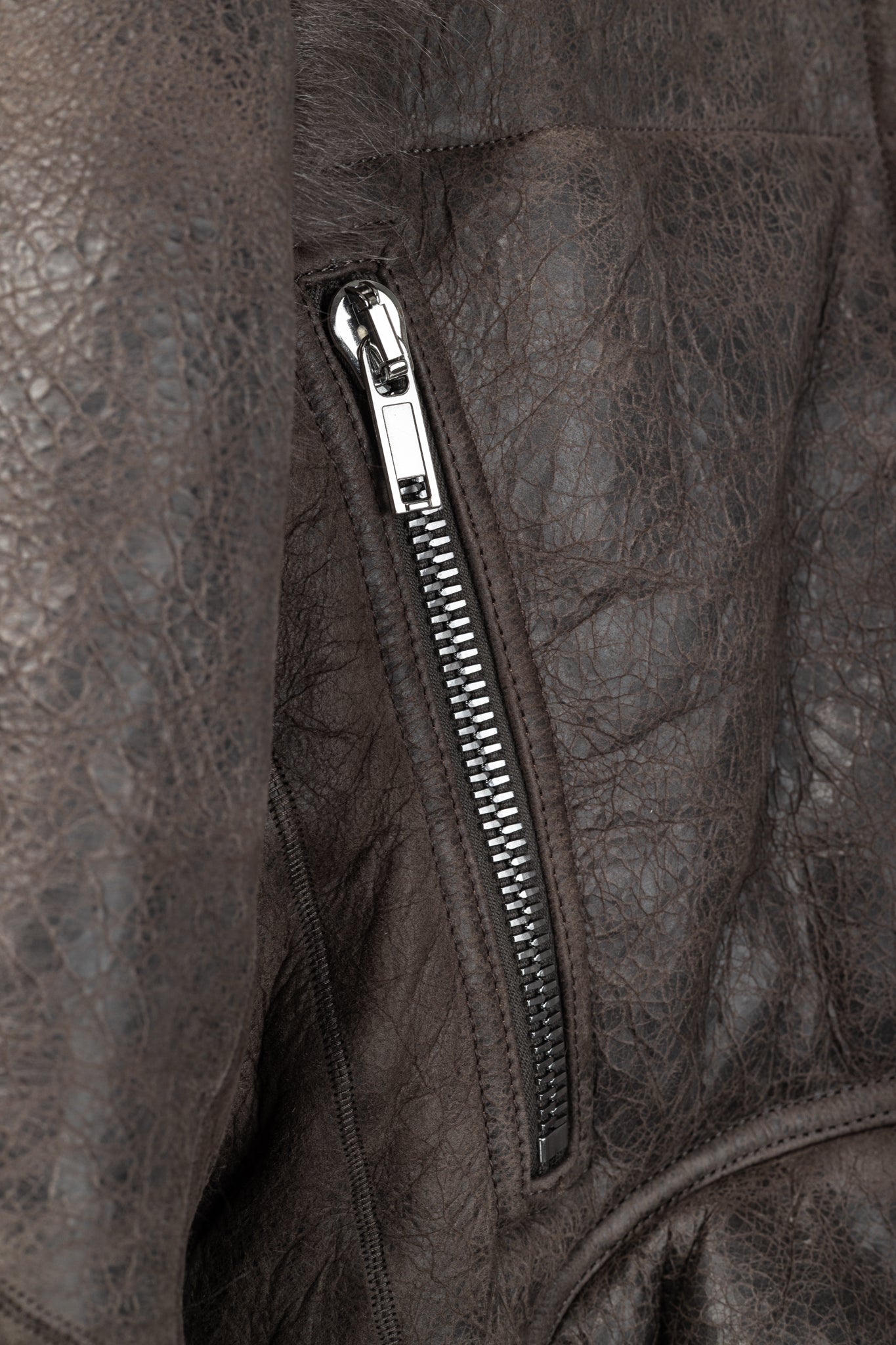 Rick Owens FW25 Concordians Exploder "Dark Dust" Fur & Leather Jacket