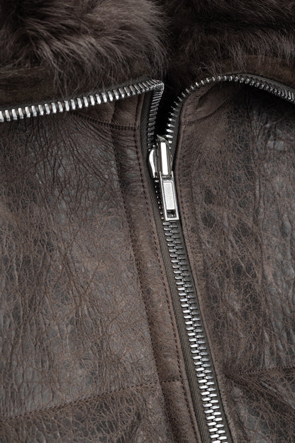 Rick Owens FW25 Concordians Exploder "Dark Dust" Fur & Leather Jacket