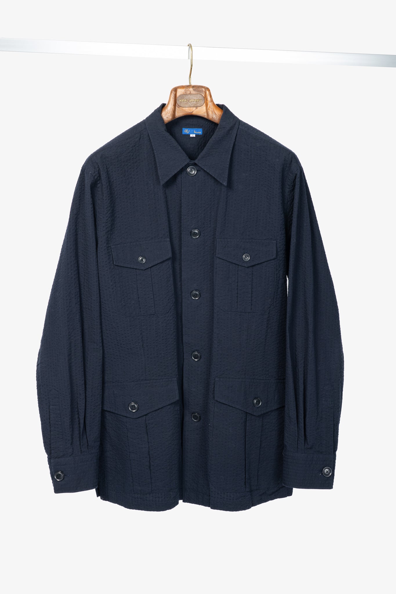 RJ By Ring Jacket Navy Cotton Seersucker Utility Jacket