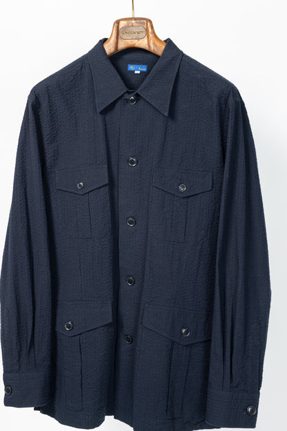 RJ By Ring Jacket Navy Cotton Seersucker Utility Jacket