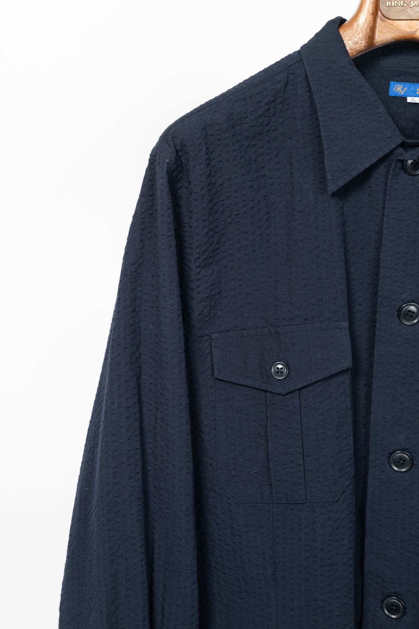 RJ By Ring Jacket Navy Cotton Seersucker Utility Jacket