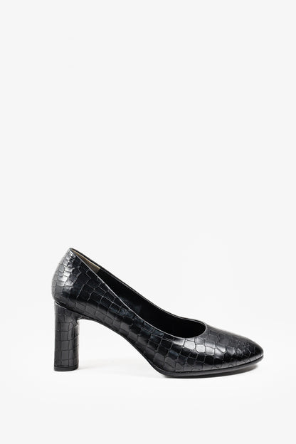 Robert Clergerie Black Croc Embossed Heels